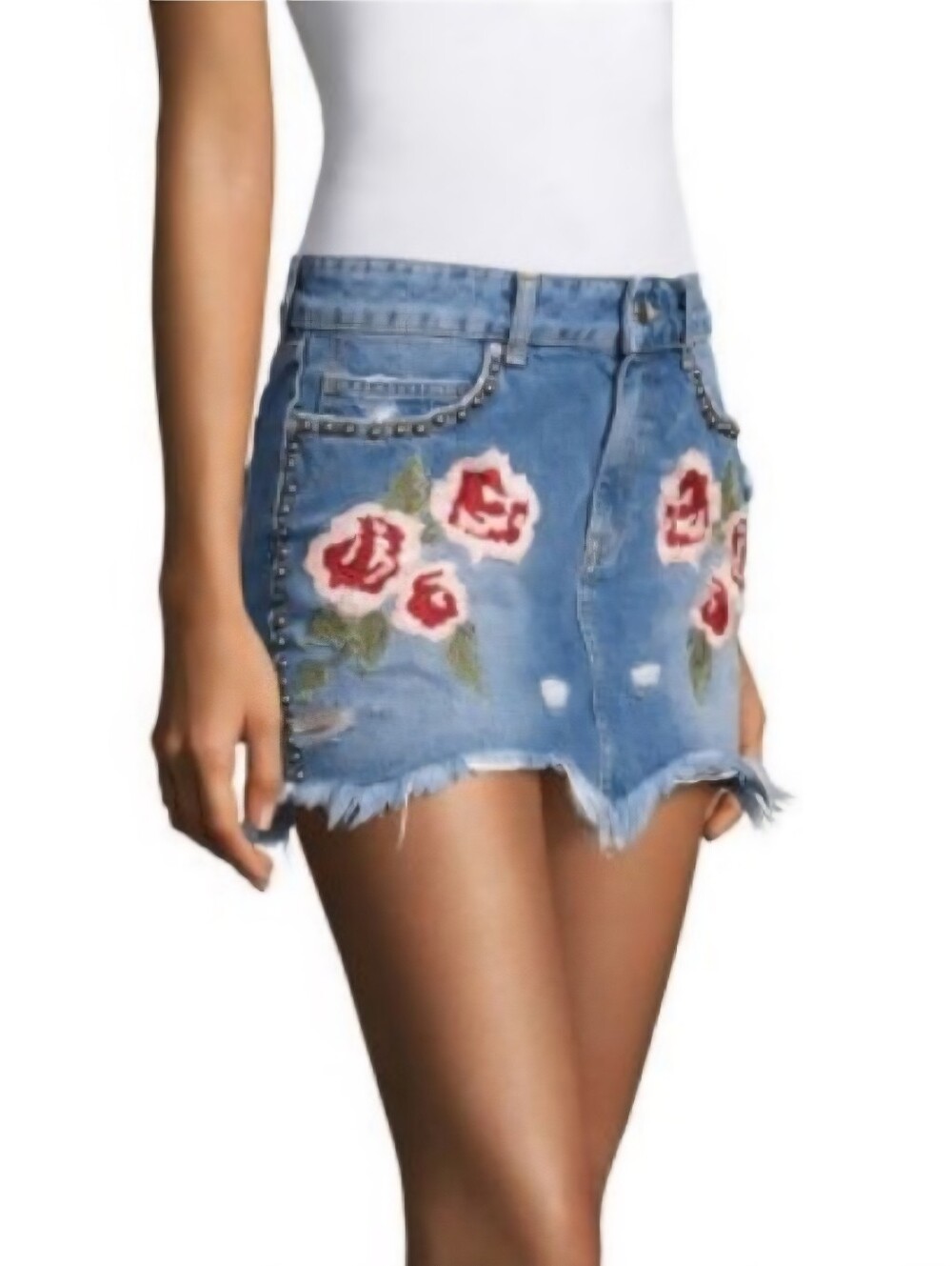 Free People Denim Mini Skirt Wild Rose Embroidered Size 24 Waist Festival EUC - Picture 4 of 13